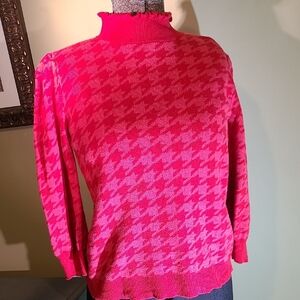Ann Taylor Vibrant Pink Houndstooth Turtleneck Sweater